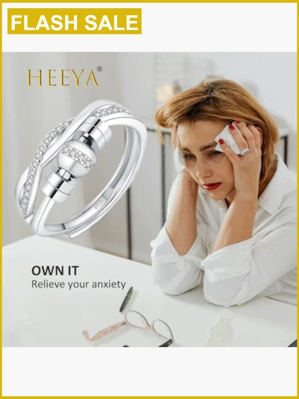 Adjustable Sterling Silver Fidget Spinner Ring for Anxiety Relief